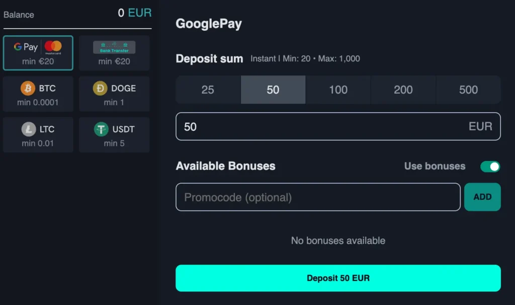 SpinShark Deposit